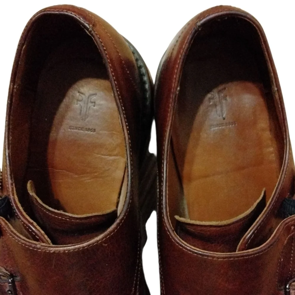 FRYE James Double Monk Strap Square Toe Shoe Men's Brown Dress Shoes Size 10